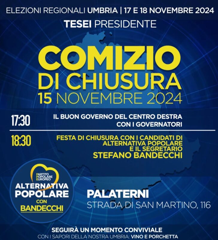 Chiusura campagna elettorale, doppio appuntamento il 15 novembre a  Terni